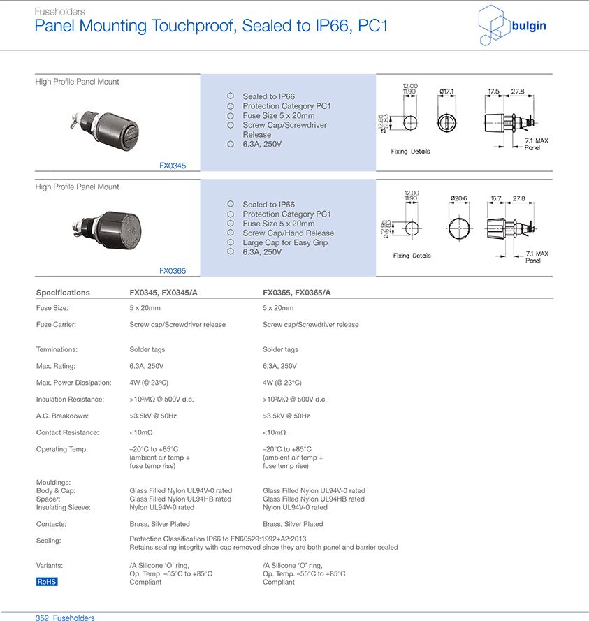 FX0345 IP66保險絲座規(guī)格尺寸