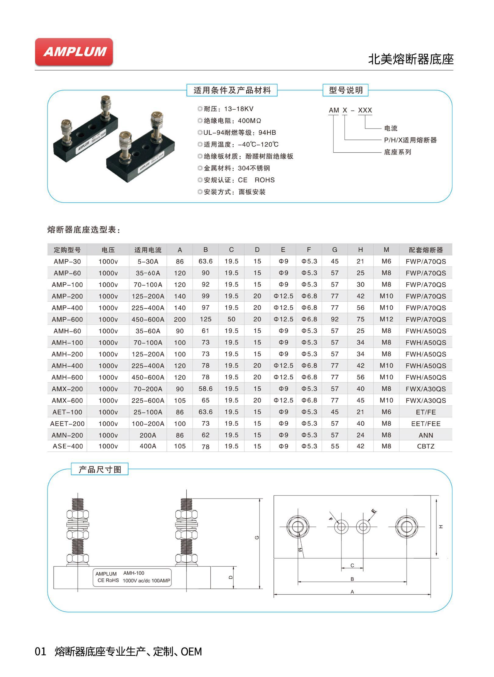 AMH-400固定式熔斷器底座技術參數